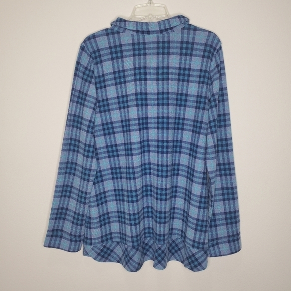 Soft Surroundings Brynn Blue Plaid Printed Button Front Tunic Top - Picture 3 of 7